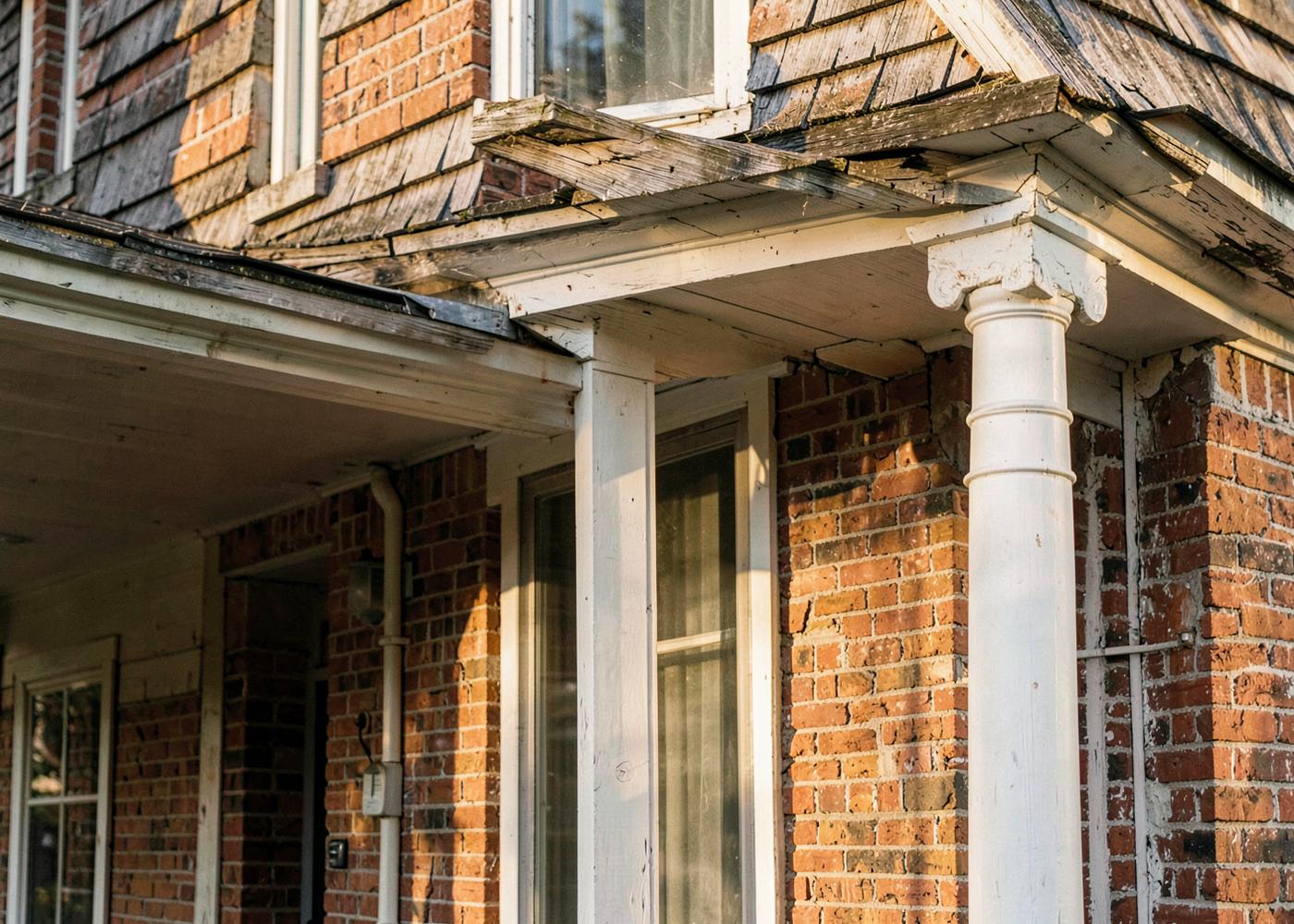 Porch column and brick detail on an older American house